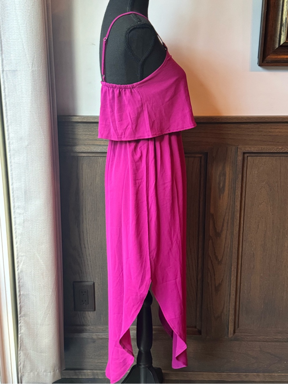Fuchsia High-Low Spaghetti Strap Maxi Dress with Drawstring Waist small nwt - Picture 5 of 8